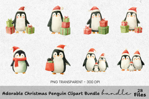 Adorable Christmas Penguin Family Clipart Bundle