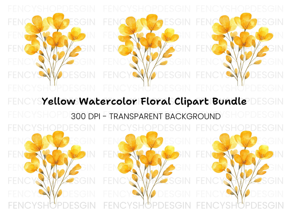 Elegant Yellow Floral Bouquet Clipart Bundle