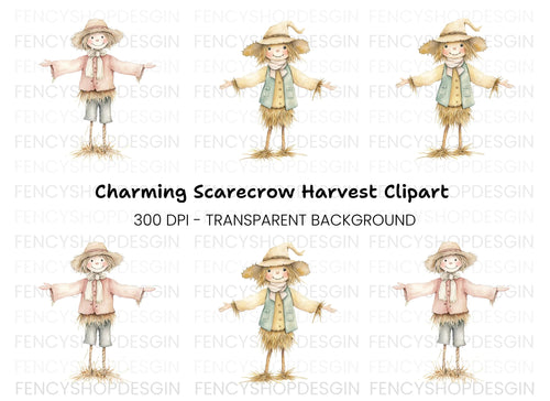 Adorable Scarecrow Duo Clipart Bundle