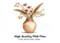 Boho Pampas Grass & Floral Vases Clipart Bundle