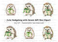 Hedgehogs with Green Gift Boxes Clipart Bundle