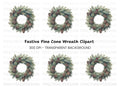 Christmas Pine Cone Wreath Clipart Bundle