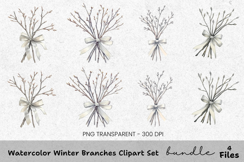 Winter Branches Clipart Bundle