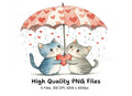 Kitten Couple Under Umbrella Clipart Bundle