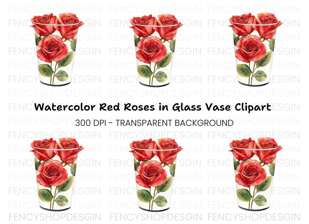 Red Roses in White Vase Clipart Bundle