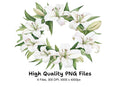 Elegant White Lily Wreaths Clipart Bundle
