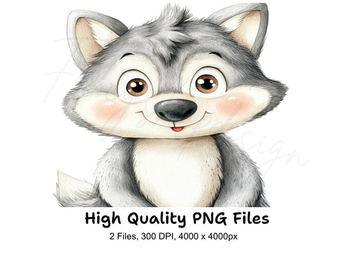 Adorable Baby Wolf Clipart Bundle