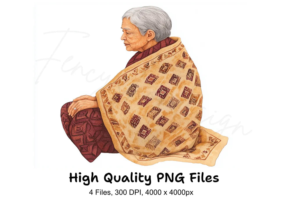 Elderly Woman Wrapped in Blanket Clipart Bundle