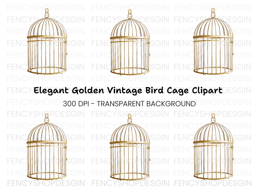 Vintage Gold Bird Cage Clipart Bundle