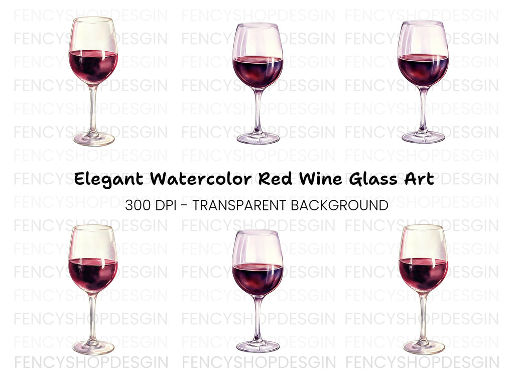 Deep Red Wine Glasses Clipart Bundle
