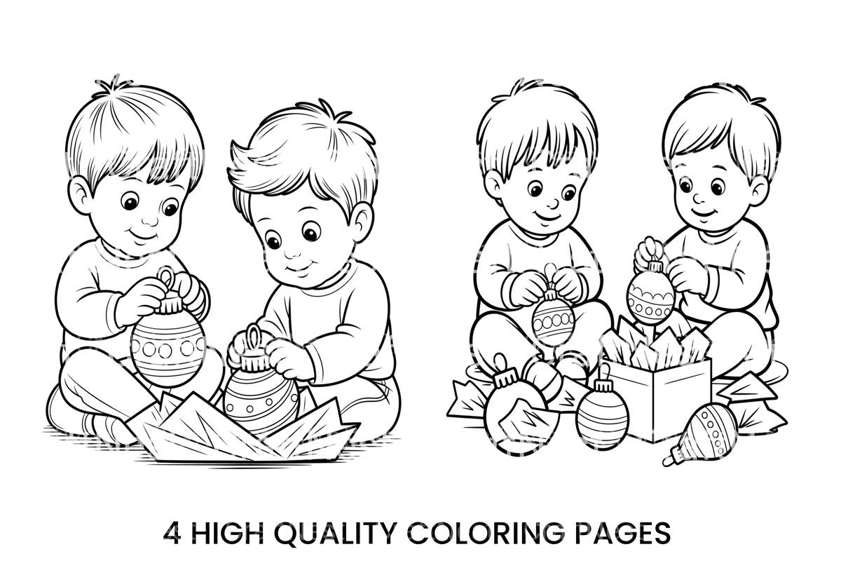 Toddlers Decorating Christmas Ornaments Coloring Books