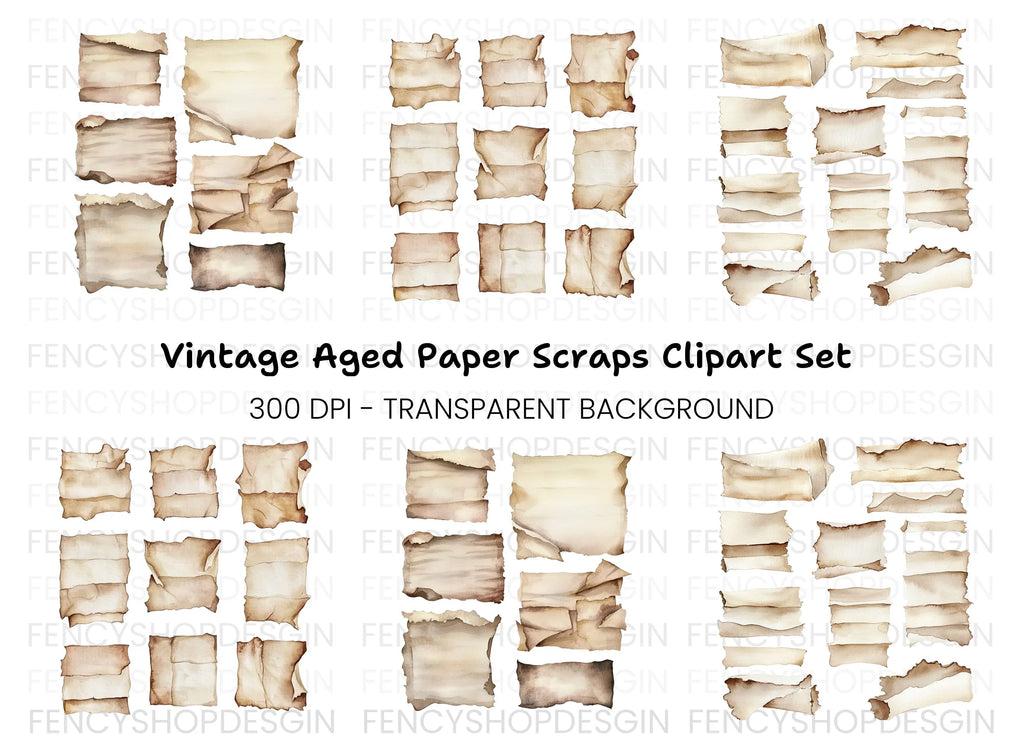Vintage Scrolls Torn Edges Clipart Bundle