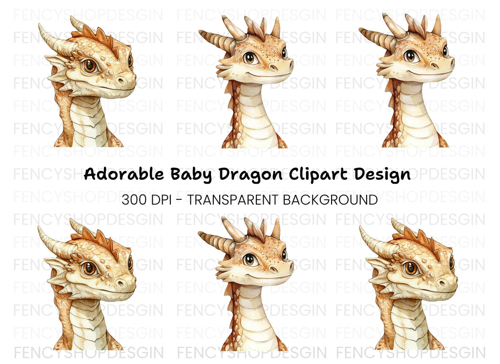 Cute Baby Dragon Head Clipart Bundle