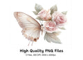 Elegant Butterfly Blush Rose Clipart Bundle