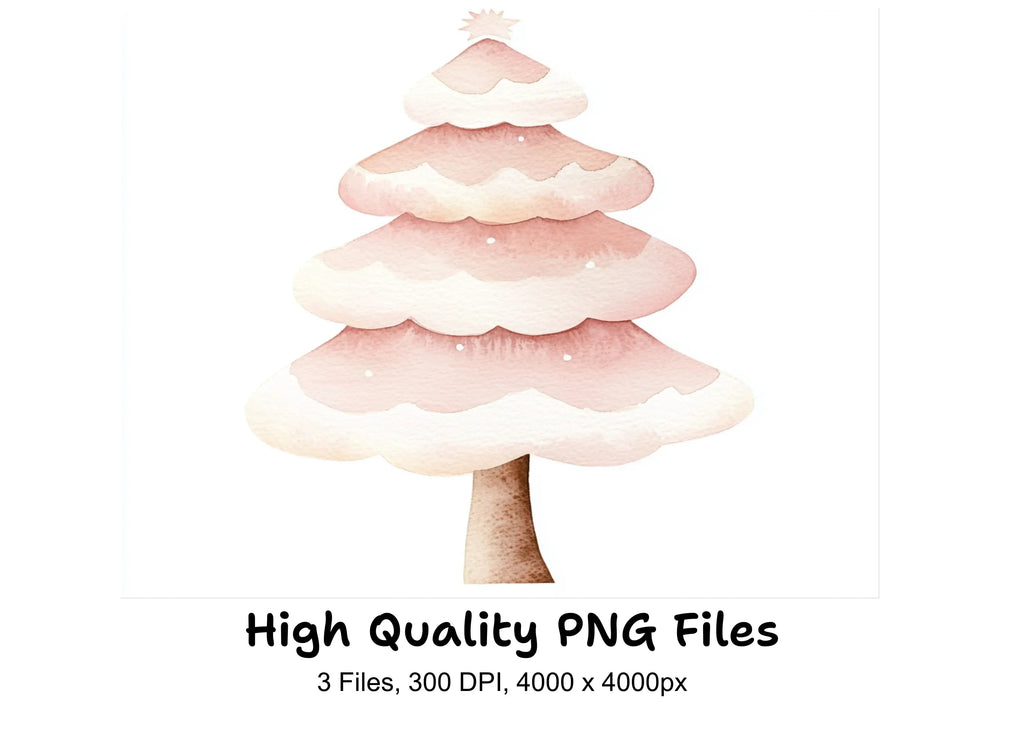 Whimsical Pink Christmas Tree Clipart Bundle