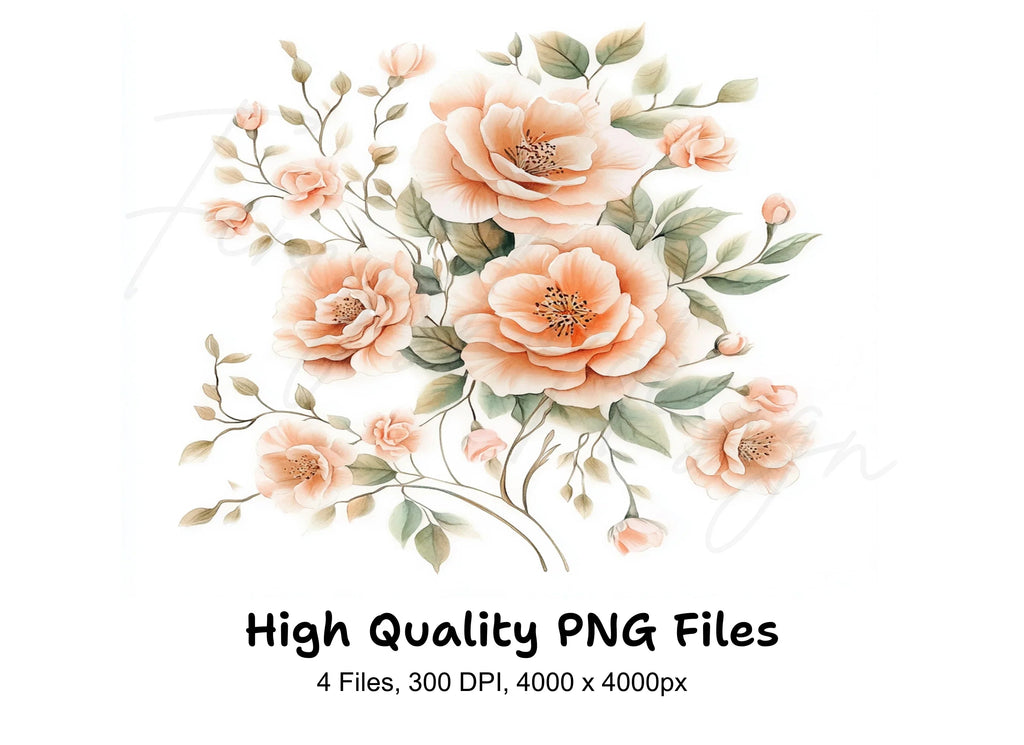 Peach Rose Bouquet Clipart Bundle