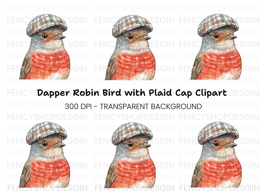Charming Robin in Plaid Cap Clipart Bundle