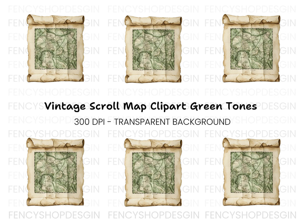 Vintage Rolled Map Clipart Bundle