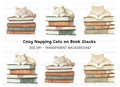 Sleeping Cats on Books Clipart Bundle
