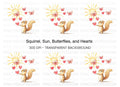 Happy Squirrel with Hearts and Butterflies Clipart Bundle