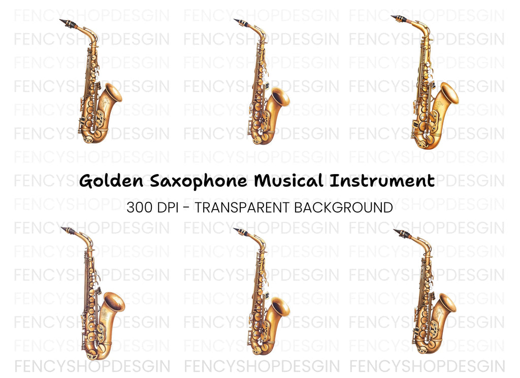 Golden Saxophone Musical Instrument Clipart Bundle