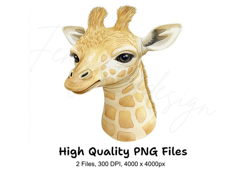 Adorable Baby Giraffe Head Clipart Bundle