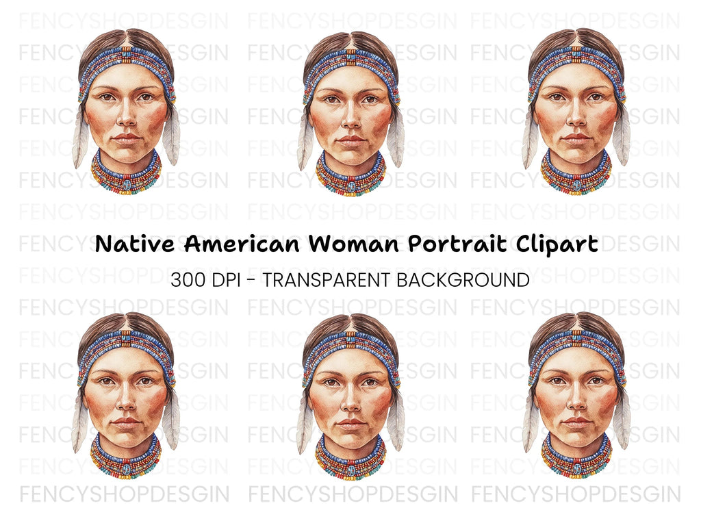 Native American Woman Portrait Clipart Bundle