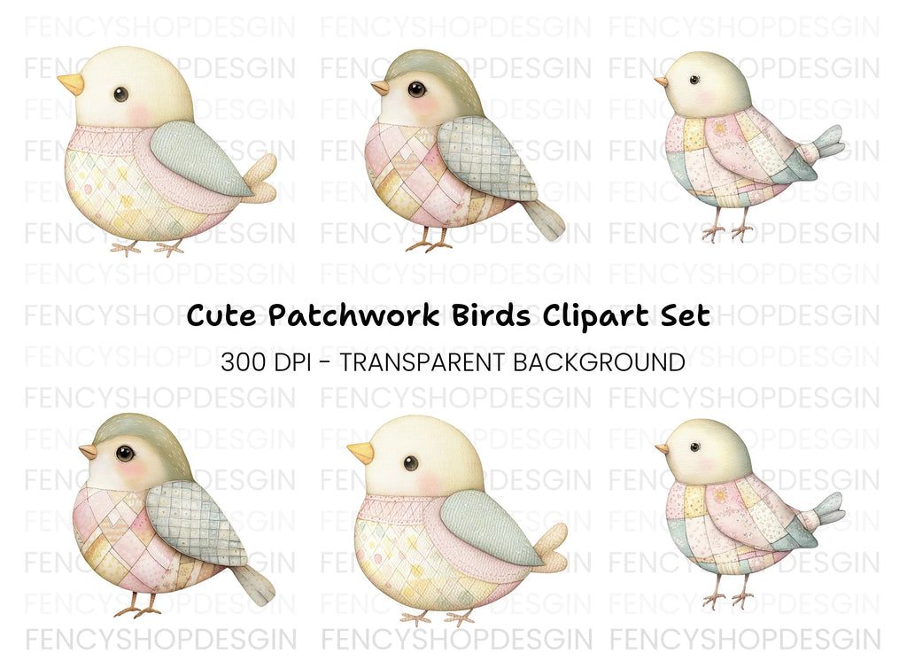 Cute Quilted Birds Clipart Bundle