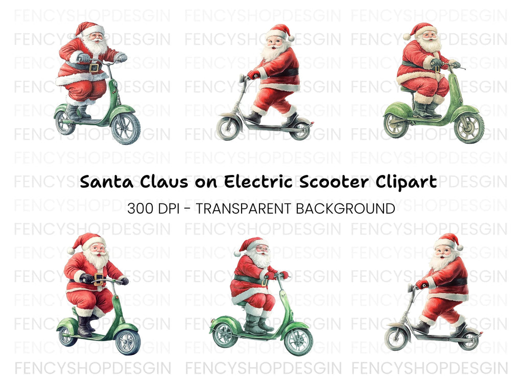 Santa Claus on Scooter Clipart Bundle