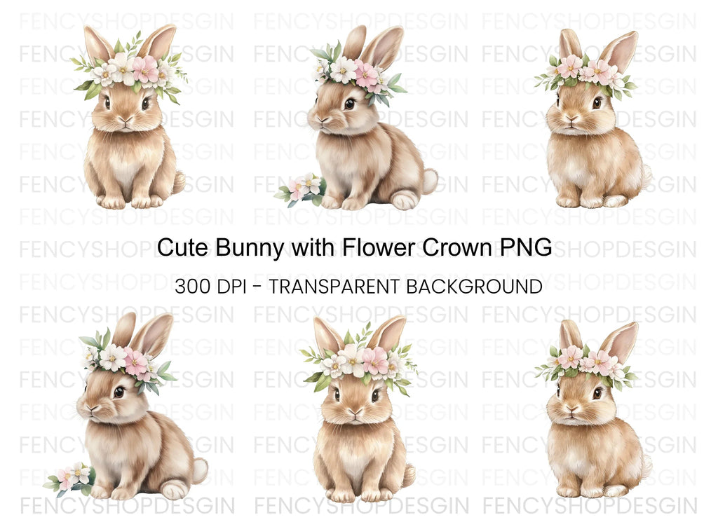 Cute Bunnies with Flower Crowns Clipart Bundle