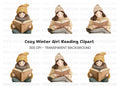 Cozy Girls Reading Books Clipart Bundle
