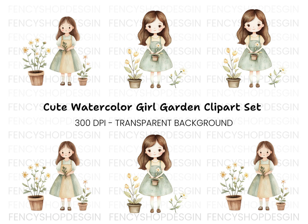Girls with Plants Clipart Bundle