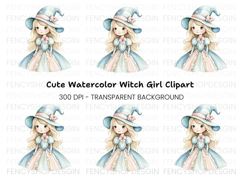 Cute Witch Girl Clipart Bundle
