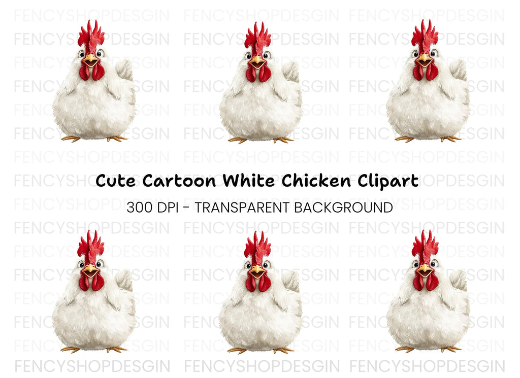 Happy White Chicken Clipart Bundle