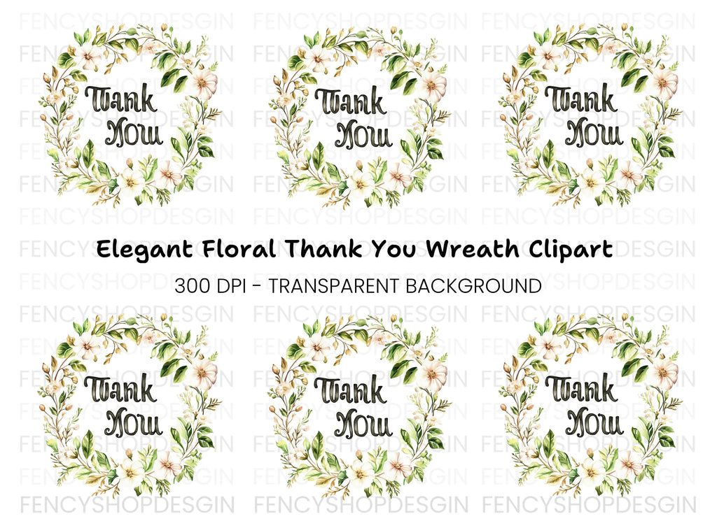 Floral Thank You Wreath Clipart Bundle