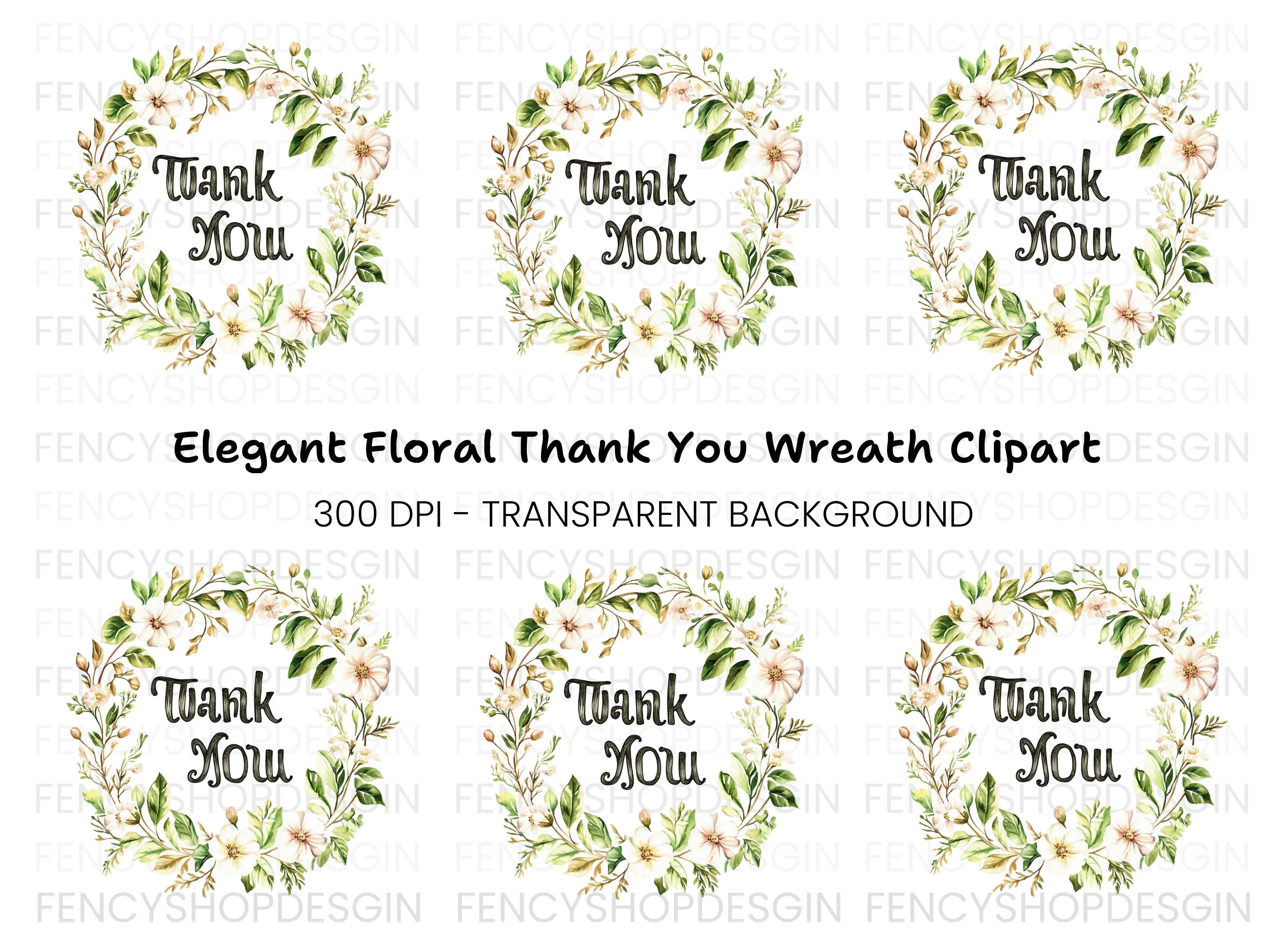 Floral Thank You Wreath Clipart Bundle