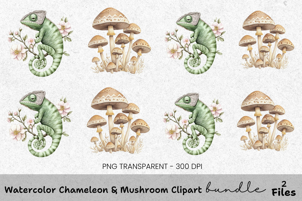 Chameleon Mushroom Clipart Bundle