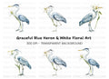Heron with White Lily Flower Clipart Bundle