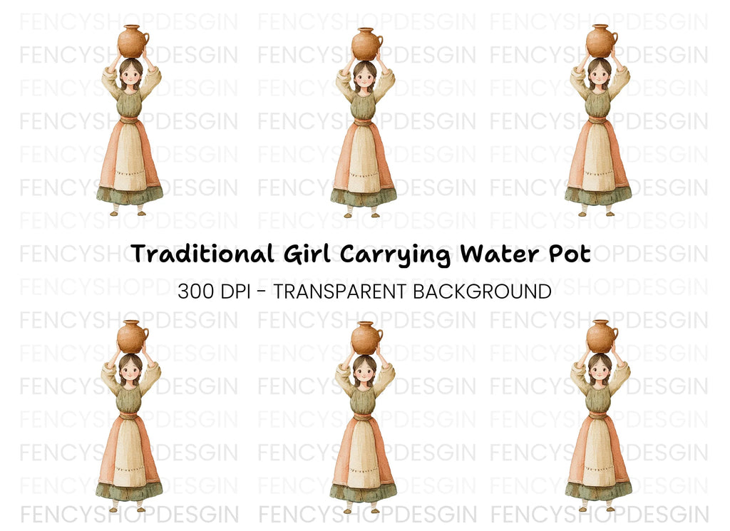 Girl Carrying Pot Clipart Bundle