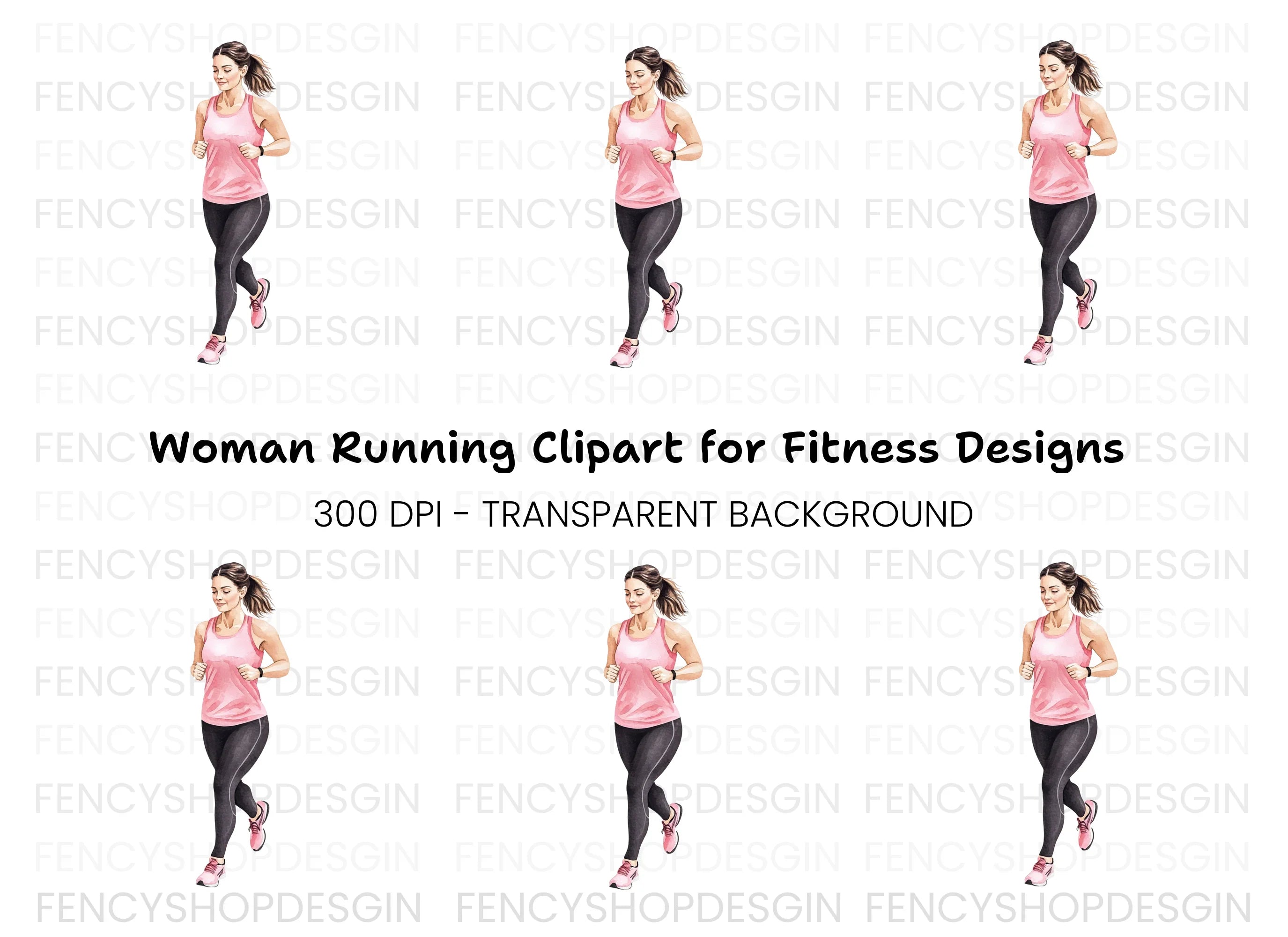 Fitness Woman Running Clipart Bundle
