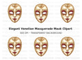 Regal Gold Red Venetian Mask Clipart Bundle