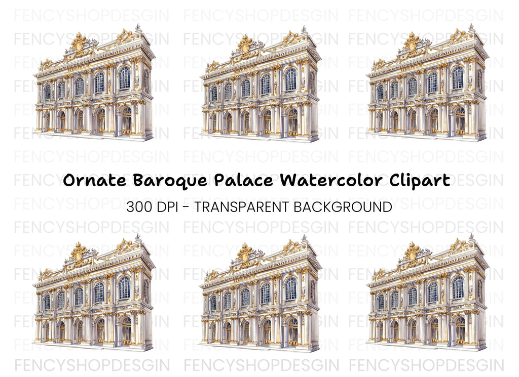 Ornate Baroque Palace Building Clipart Bundle