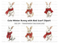 White Bunnies with Red Scarves Clipart Bundle