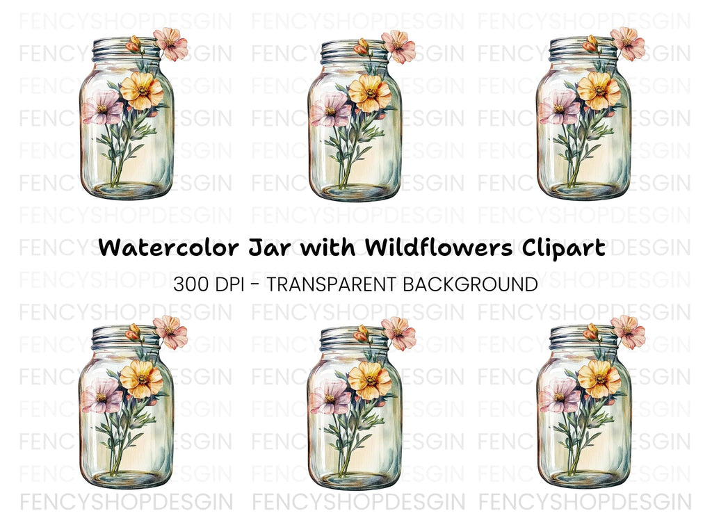 Flowers in Mason Jar Clipart Bundle