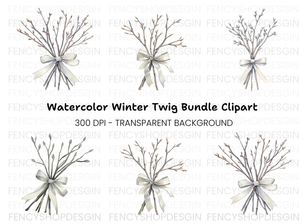 Winter Twig Bouquets Clipart Bundle