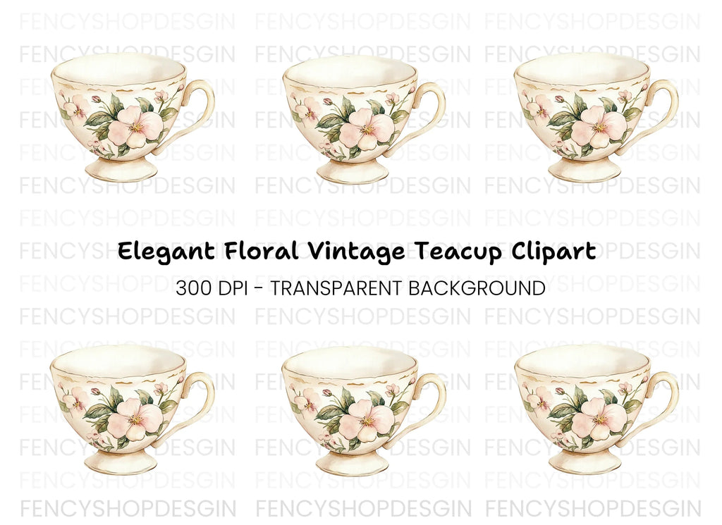Elegant Floral Teacup Clipart Bundle