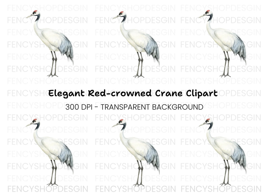 Elegant Red Crowned Crane Clipart Bundle