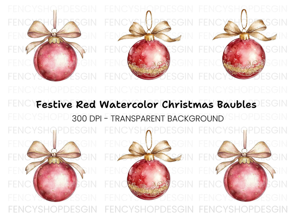 Red Christmas Baubles Clipart Bundle