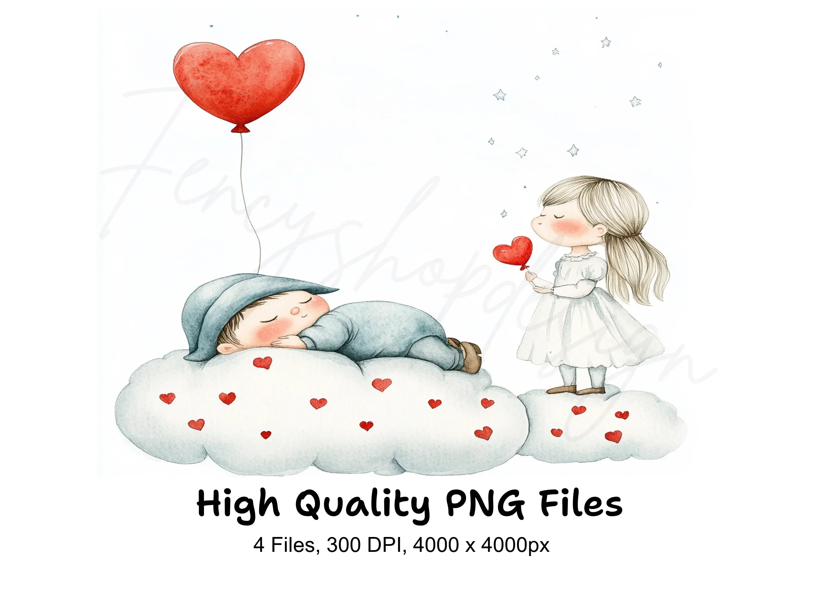 Sleeping Babies and Hearts Clipart Bundle