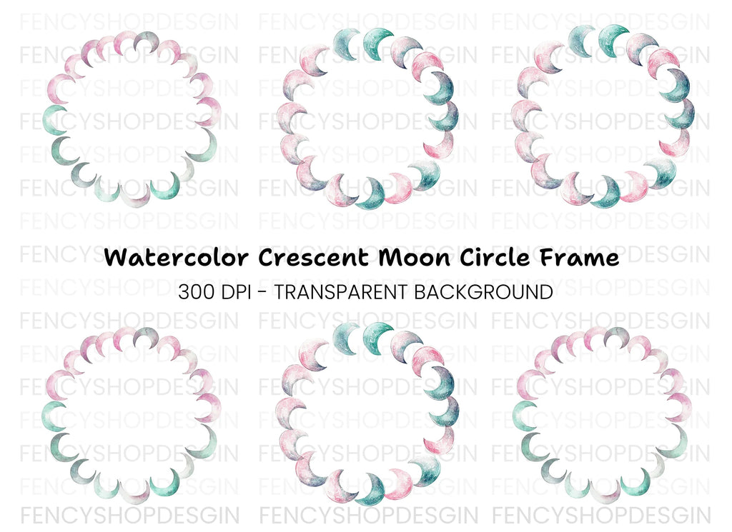 Moon Phase Wreath Clipart Bundle